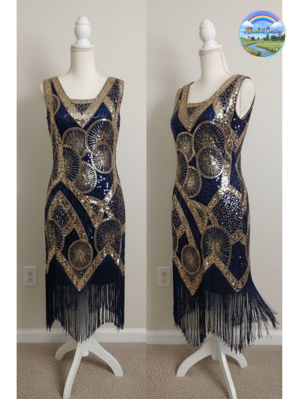 1920s Flapper Dress Long Fringe Sequin Beaded V-Neck Gatsby Party